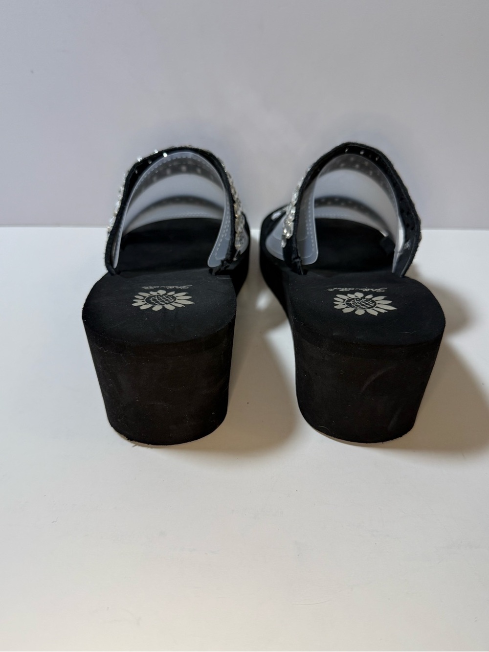 Embellished Black Wedge Slide Sandals - Size 11 - Picture 3 of 10